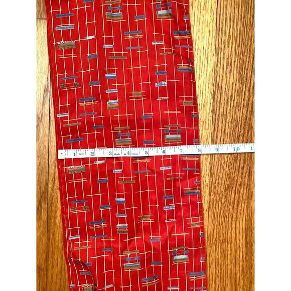 VTG Symphony Scarfs Red Lines Blocks Geometric MCM Retro Fray Ends Thin Scarf - Picture 5 of 5